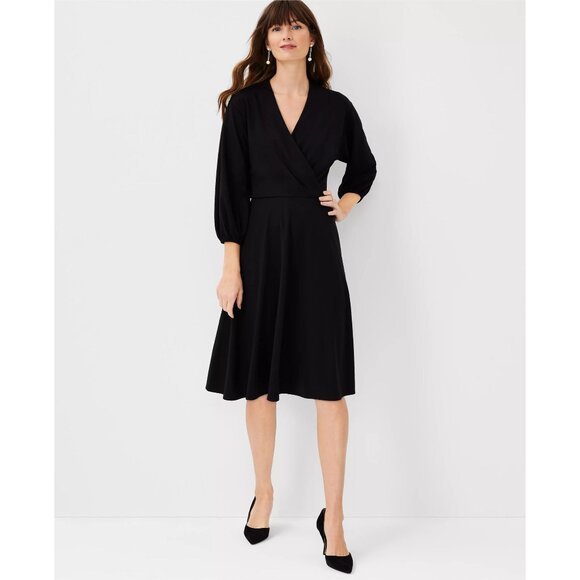 Ann Taylor Dresses & Skirts - Vintage 90s Ann Taylor Black 3/4 Sleeve V-Neck Wrap Office Siren Corpcore Dress